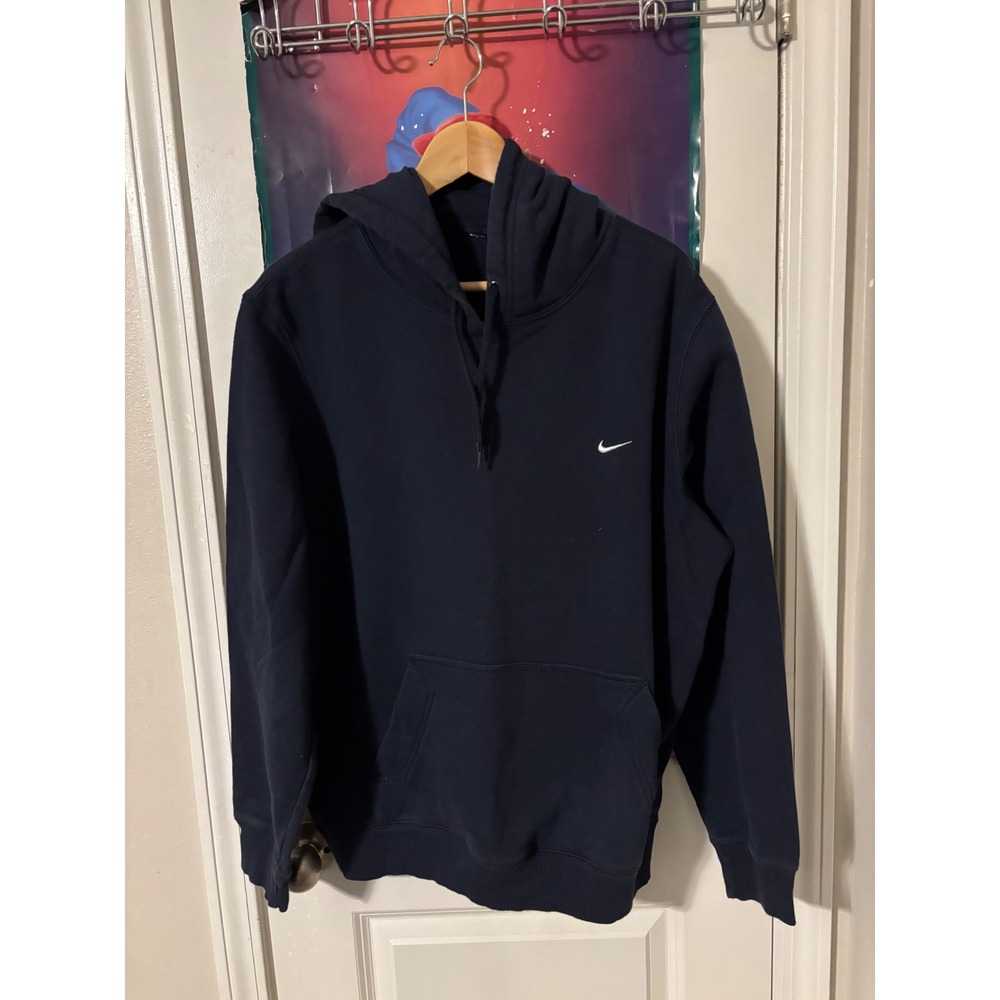 Nike Navy Blue Swoosh plain Logo Hoodie Men's Casual Comfort Pullover y2k